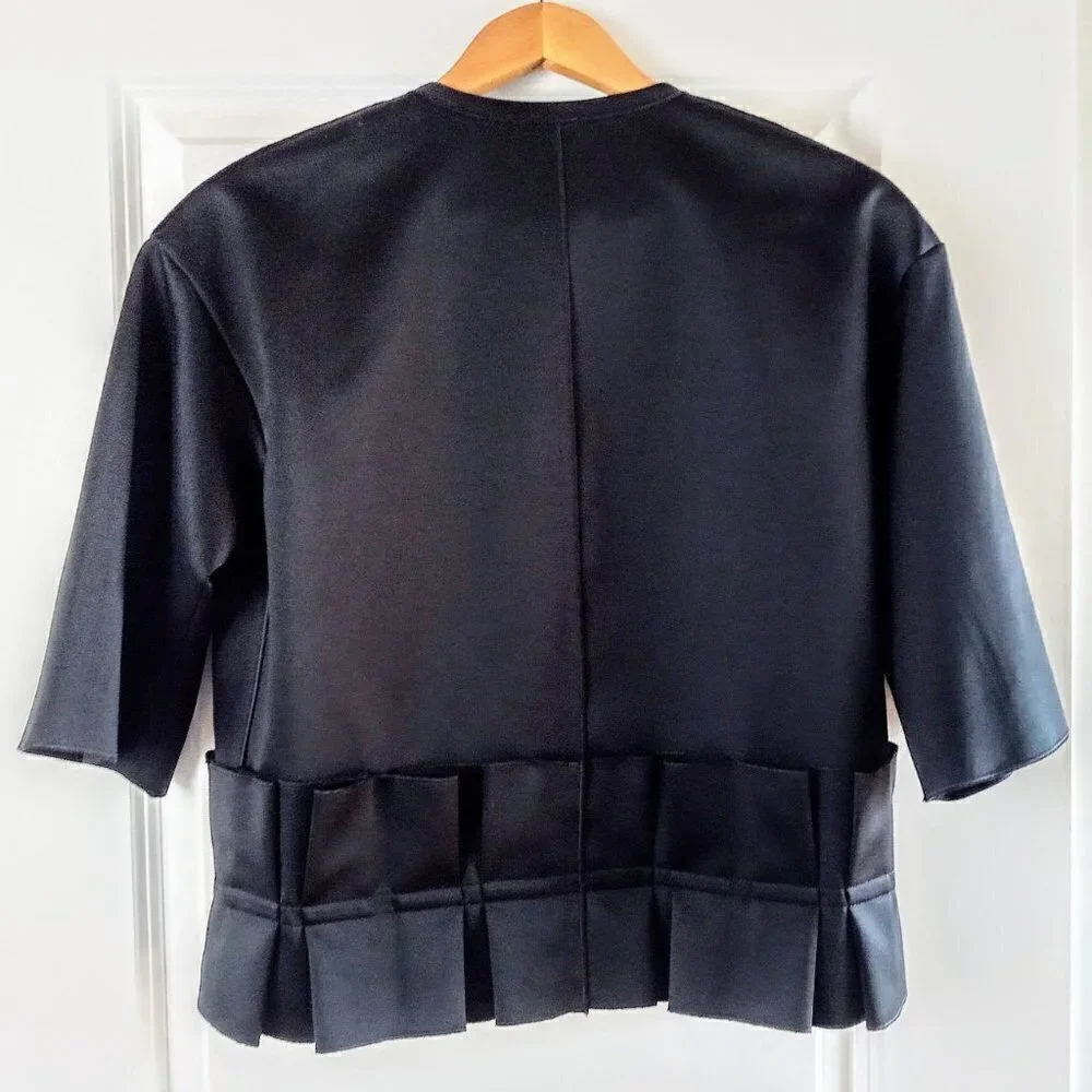 Nissa Black Pleated Hem Jacket